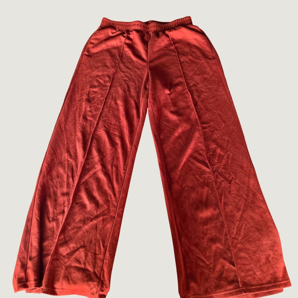 Senserise Womens Wide Leg Lounge Pants Rust Red High Waist Pockets Size Large